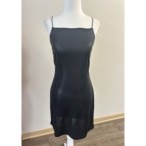 VTG Per Seption Shimmer Stretch Black Mini Dress Y2K 90s Grunge Gothic Indie